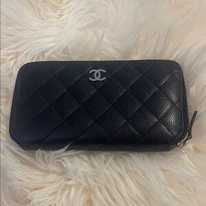 Chanel Black Quilted Wallet with Silver Logo
